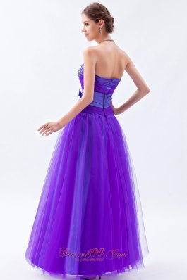 Tulle Beaded Eggplant Purple Prom Holiday Dress A-line Style