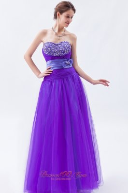 Tulle Beaded Eggplant Purple Prom Holiday Dress A-line Style