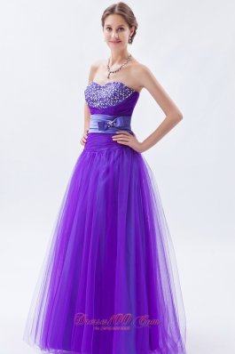 Tulle Beaded Eggplant Purple Prom Holiday Dress A-line Style