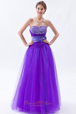 Tulle Beaded Eggplant Purple Prom Holiday Dress A-line Style