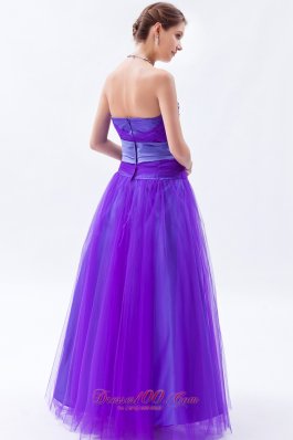 Tulle Beaded Eggplant Purple Prom Holiday Dress A-line Style