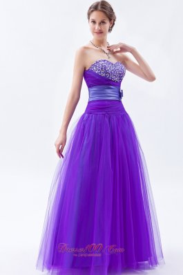 Tulle Beaded Eggplant Purple Prom Holiday Dress A-line Style