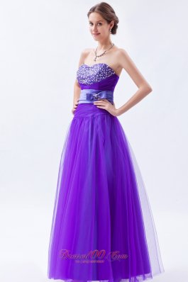 Tulle Beaded Eggplant Purple Prom Holiday Dress A-line Style