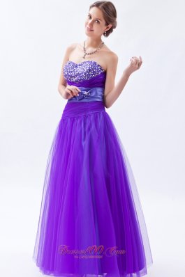 Tulle Beaded Eggplant Purple Prom Holiday Dress A-line Style