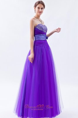 Tulle Beaded Eggplant Purple Prom Holiday Dress A-line Style