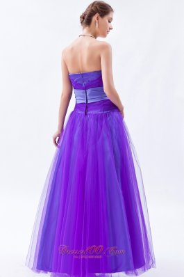 Tulle Beaded Eggplant Purple Prom Holiday Dress A-line Style