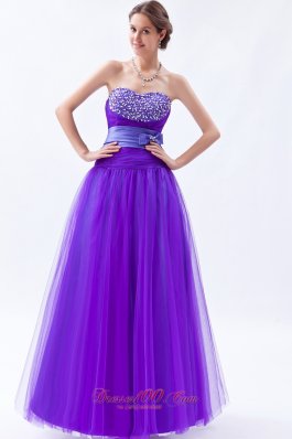 Tulle Beaded Eggplant Purple Prom Holiday Dress A-line Style