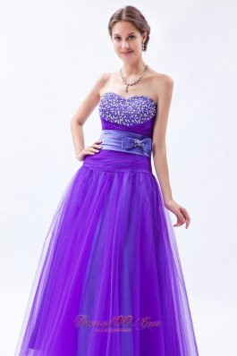 Tulle Beaded Eggplant Purple Prom Holiday Dress A-line Style