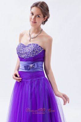 Tulle Beaded Eggplant Purple Prom Holiday Dress A-line Style