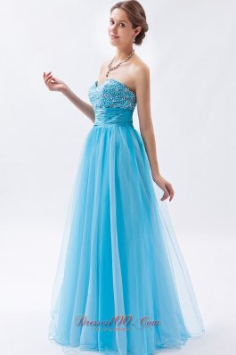 Baby Blue Tulle Princess Prom Dress Beadings Ruched