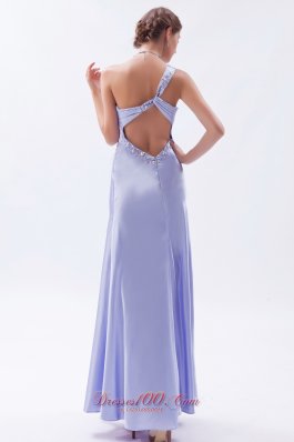 One Shoulder Open Back Beaded Prom Dress Ankle-length