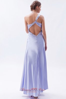 One Shoulder Open Back Beaded Prom Dress Ankle-length