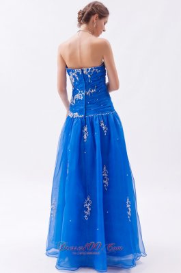 Embroidery Organza Blue Beading Decarate Prom Gown