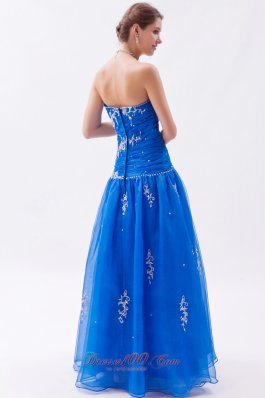 Embroidery Organza Blue Beading Decarate Prom Gown