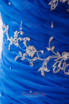 Embroidery Organza Blue Beading Decarate Prom Gown