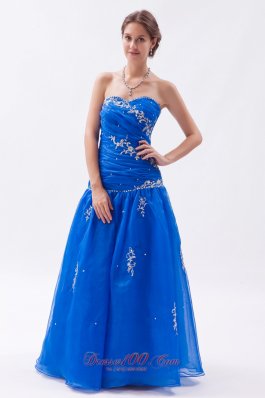 Embroidery Organza Blue Beading Decarate Prom Gown