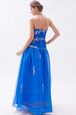 Embroidery Organza Blue Beading Decarate Prom Gown