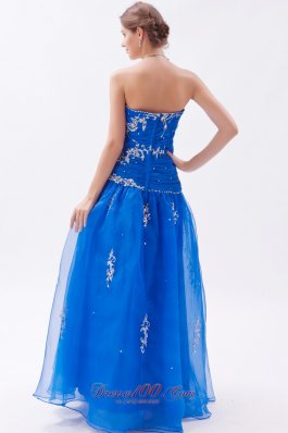 Embroidery Organza Blue Beading Decarate Prom Gown