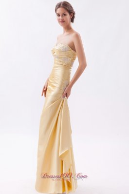 Champagne Beaded Appliques Prom Dress Ruched Ruffles