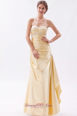 Champagne Beaded Appliques Prom Dress Ruched Ruffles