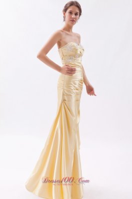 Champagne Beaded Appliques Prom Dress Ruched Ruffles