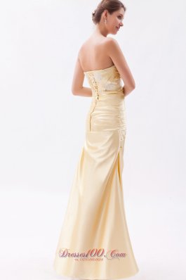 Champagne Beaded Appliques Prom Dress Ruched Ruffles