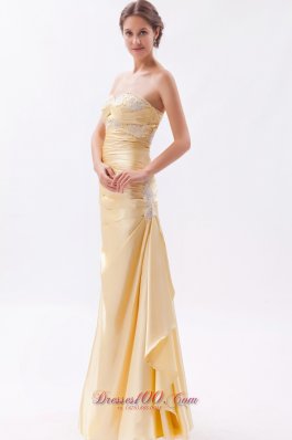 Champagne Beaded Appliques Prom Dress Ruched Ruffles