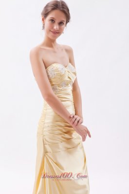 Champagne Beaded Appliques Prom Dress Ruched Ruffles