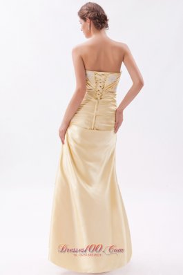 Champagne Beaded Appliques Prom Dress Ruched Ruffles