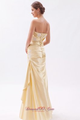 Champagne Beaded Appliques Prom Dress Ruched Ruffles