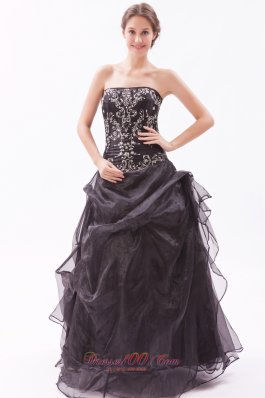 Pick-ups Organza Black Prom Dress Beading Designer