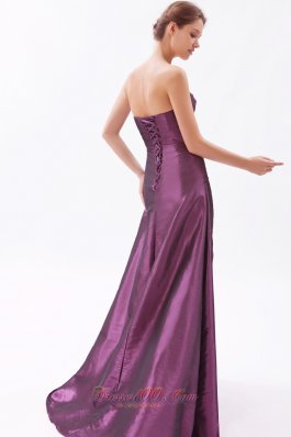 Sexy High Slit Dark Purple Brush Train Prom Dres