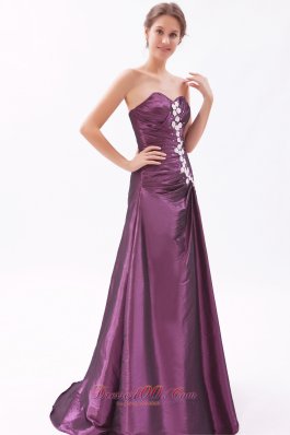 Sexy High Slit Dark Purple Brush Train Prom Dres