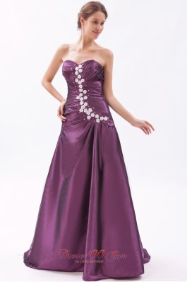 Sexy High Slit Dark Purple Brush Train Prom Dres