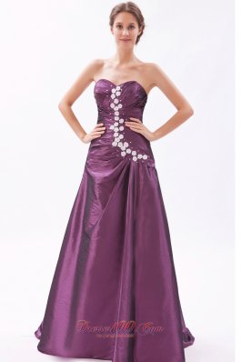 Sexy High Slit Dark Purple Brush Train Prom Dres