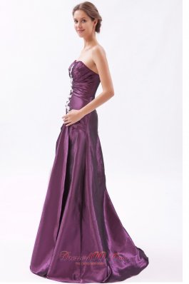 Sexy High Slit Dark Purple Brush Train Prom Dres