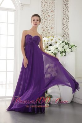 Empire Twirled Beads Prom Evening Gown Eggplant Purple
