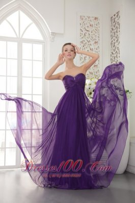 Empire Twirled Beads Prom Evening Gown Eggplant Purple