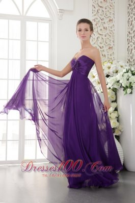 Empire Twirled Beads Prom Evening Gown Eggplant Purple