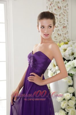 Empire Twirled Beads Prom Evening Gown Eggplant Purple