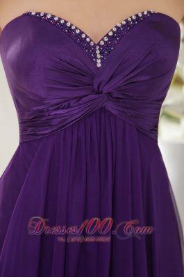 Empire Twirled Beads Prom Evening Gown Eggplant Purple