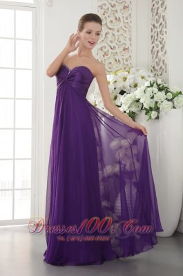 Empire Twirled Beads Prom Evening Gown Eggplant Purple