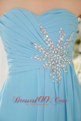 Aqua Blue Prom Graduation Dress with Beading ruch