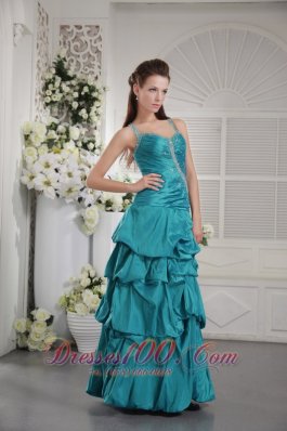 Ruched Straps Teal Prom Graduation Dress Pick-up