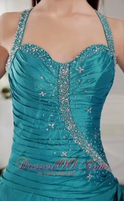 Ruched Straps Teal Prom Graduation Dress Pick-up