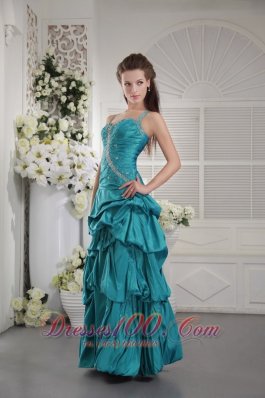 Ruched Straps Teal Prom Graduation Dress Pick-up