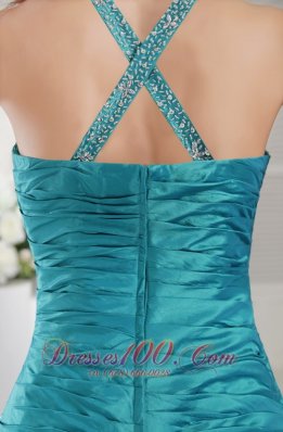 Ruched Straps Teal Prom Graduation Dress Pick-up