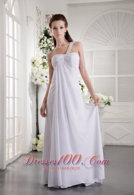 Appliques One Shoulder White Empire Prom Dress