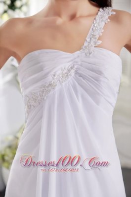 Appliques One Shoulder White Empire Prom Dress