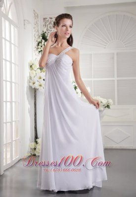 Appliques One Shoulder White Empire Prom Dress